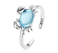 Gioielli squisiti,Anello in argento sterling 925 con granchio carino per donna Anello in pietra regolabile con opale blu delicato Gioielli Summer Beach Party Gift