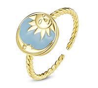 Gioielli squisiti,Myth Gold 925 Sterling Silver Anello Aperto Splendido Anello Sole Luna Anello Unico Esagramma Stella a Sei Punte Anello Regolabile