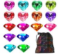 Gioielli Subacquei per Piscina, 16 Pezzi 4cm Giocattolo da Gemme da Immersione per Bambini, Gemme Colorate di Diamante e Cuore, Giochi Sott'acqua Estivo para Piscina, Búsqueda del Tesoro (Colorate-A)