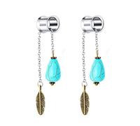 Gioielli, tunnel in acciaio inossidabile 2 pcs calibri per donne turchese e ciondoli a foglia design San Valentino