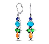 Gioielli Western Stile Nativo Americano del Sud-Ovest Orecchini Pendenti Multicolore con Pietre Preziose Lapislazzuli Blu Turchese Corallo Arancione per Donna in Argento Sterling .925