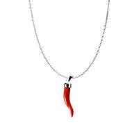 gioiellitaly Catenina veneziana argento 925 45/50 cm pendente cornetto portafortuna in corallo rosso del Mediterraneo e argento 925 ciondolo uomo donna corallo vero lunghezza 2,5 cm circa (45 cm)