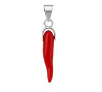 gioiellitaly Ciondolo Cornetto piccolo portafortuna in corallo rosso del Mediterraneo e argento 925 rodiato ciondolo uomo donna unisex corallo vero