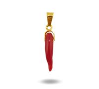 gioiellitaly Ciondolo Cornetto piccolo portafortuna in corallo rosso del Mediterraneo e argento 925 dorato ciondolo uomo donna unisex corallo vero