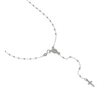 gioiellitaly Collana rosario oro bianco 18 kt con catenina rolo' ovale e grani lisci croce pendente e madoninna gioiello preghiera uomo donna unisex lunghezza catenina 45 cm