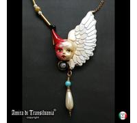 Gioiello Art Deco Art Nouveau Collana Pendaglio Amuleto Ciondolo Angelo e Demone