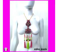 Gioiello Barocco Pendente Pendaglio Lusso Sfinge Nappe Pietra Oro Perle Catenina