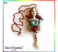 Gioiello Collana Art Deco Pendaglio Lusso Testa da Bambola Gabbia Uccelli Natura