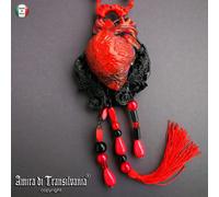 gioiello collana da donna pendente cuore rosso nappe perle nere rosse pendaglio