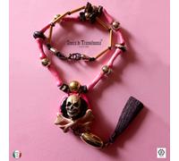 gioiello collana moda pendente talismano originale gotico teschio tibie ossa oro