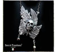 Gioiello con Teschio Foglia Argento Talismano Farfalla Amuleto Collana Pendaglio