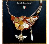 gioiello donna collana girocollo collier art deco nido di api strass perle oro