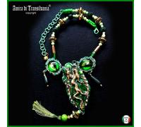 Gioiello Lusso Collana Drago Verde Collier Pendaglio Pietre Strass Perle Mammon