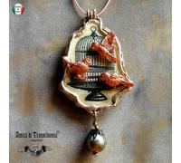 gioiello pendente amuleto donna ciondolo collana art deco liberty gabbia uccelli