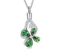 Gioiello per cremazione, collana a quadrifoglio, con urna di quadrifoglio, per cenere, per donne, uomini, cenere, ciondolo a forma di urna, gioiello per cenere dei propri cari, Acciaio inossidabile