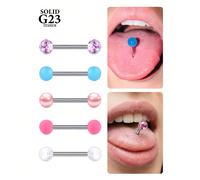 Gioiello per piercing alla lingua con barra dritta 14G e pallina colorata, anello per capezzoli in lega di titanio per donne e uomini, gioiello per piercing alla lingua con pallina in plastica acrilic