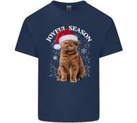 Gioioso Stagione Natale Divertente Gatto Natale Uomo Cotone T-Shirt