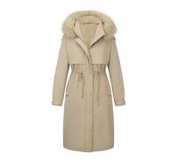 Giolshon Giacca parka lunga da donna Cappotto invernale foderato in pile con cappuccio staccabile in pelliccia sintetica Caldo capospalla invernale D-3108 Beige XL