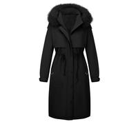Giolshon Giacca parka lunga da donna Cappotto invernale foderato in pile con cappuccio staccabile in pelliccia sintetica Caldo capospalla invernale D-3108 Nero S