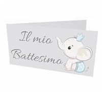 Giomel Bigliettini Battesimo Bomboniera Sacchetti Confetti Bimbo Celesti Sacchetti Confetti Elefantino Nascita Compleanno 50 pz 2,5x4,75 cm Chiuso (Celeste)