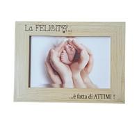 Giomel Bomboniere Battesimo Maschio Bomboniere Battesimo Bambina Cornice in Legno Naturale o Bianca Regalo Nascita in Scatola con Fiocco Regalo Neonato con Incisione Frase Felicità13x18 cm (15 pezzi)