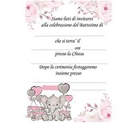 Giomel Inviti Battesimo Bimba Biglietti Partecipazioni per Invito Addobbi Battesimo Elefantino a Cartolina 10x15 centimetri 20 pezzi a confezione
