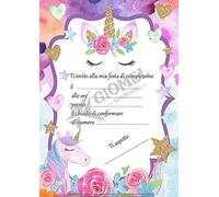 Giomel Inviti Unicorno Biglietti per Festa di Compleanno Bambina 12 Pezzi 14,8 x 10,5