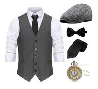 Gionforsy Costume da gangster anni '20, set di accessori per costume da gangster, cappello e papillon, Grigio, X-Large