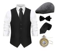 Gionforsy Costume da gangster anni '20, set di accessori per costume da gangster, cappello e papillon, nero, X-Large