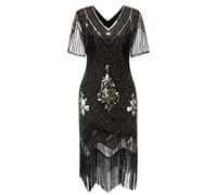 Gionforsy Vestito da donna anni '20, con paillettes, maniche corte, anni '20, costume da fiocco, per feste di Halloween, Carnevale, Oro nero, XXL