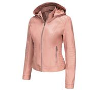 GIOPSQ Giacca in pelle PU donna con cappuccio cappuccio removibile antivento giacca corta casual primavera autunno taglie europee cappotto in pelle con cintura/D/XXL