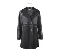 GIOPSQ Giacca media lunghezza in pelle PU donna patchwork vintage reversibile foderata in pelliccia spessa e calda cappotto in pelle con ci ntura/A/L