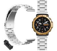 GIOPUEY 22mm 20mm Cinturini Compatibile con Amazfit T-Rex 3 PRO 48mm/T-Rex 3 PRO 44mm, Acciaio Inossidabile Cinturino [Resistente all'Usura] - Silver