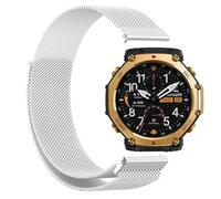 GIOPUEY 22mm 20mm Cinturini Magnetica Compatibile con Amazfit T-Rex 3 PRO 48mm/T-Rex 3 PRO 44mm, Cinturino in Acciaio Inossidabile Intrecciato [Magnetico] - Silver