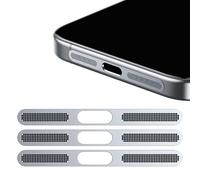 GIOPUEY Adesivo Antipolvere a Rete per iPhone 14 PRO, 3 Pezzi Altoparlante di Protezione Integrato e Porta di Ricarica, Anti Dust - Silver
