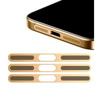 GIOPUEY Adesivo Antipolvere a Rete per iPhone 15, 3 Pezzi Altoparlante di Protezione Integrato e Porta di Ricarica, Anti Dust - Gold