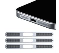 GIOPUEY Adesivo Antipolvere a Rete per iPhone 16, 3 Pezzi Altoparlante di Protezione Integrato e Porta di Ricarica, Anti Dust - Silver