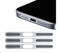 GIOPUEY Adesivo Antipolvere a Rete per iPhone 16 Plus, 3 Pezzi Altoparlante di Protezione Integrato e Porta di Ricarica, Anti Dust - Silver