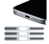 GIOPUEY Adesivo Antipolvere a Rete per iPhone 16 Pro/16 Pro Max/15 Pro/15 Pro Max/14 Pro/14 Pro Max/13 Pro/13 Pro Max, 3 Pezzi Altoparlante di protezione integrato e porta di ricarica - silver