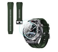 GIOPUEY Cinturini Compatibile con Huawei Watch Ultimate, [2 in 1] TPU Silicone Cinturino + 3 Pezzi Pellicola Protettiva, [Resistente All'usura] [Traspirante] - Verde dell'esercito