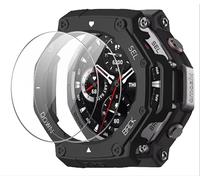 GIOPUEY Cover Compatibile con Amazfit T-Rex 3, [1+2 Pezzi] Custodia con Vetro Temperato, Hard Plastic, Anti-Bump - Black