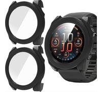 GIOPUEY Cover Compatibile con Fenix 8 47mm AMOLED, [2 Pezzi] Pellicola Protettiva Vetro + Cornice in Plastica Rigida Custodia - Black+Black