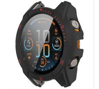 GIOPUEY Cover Compatibile con Fenix 8 47mm AMOLED, Pellicola Protettiva Vetro + Cornice in Plastica Rigida Custodia - Black/Red