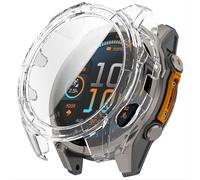 GIOPUEY Cover Compatibile con Fenix 8 47mm Solar, Pellicola Protettiva Vetro + Cornice in Plastica Rigida Custodia - Clear