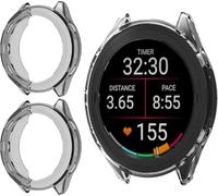 GIOPUEY Cover Compatibile con Garmin Forerunner 570 42mm, [2 Pezzi] Soft TPU, Shock Resistant Custodia - Black+Black