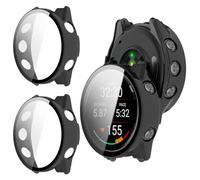 GIOPUEY Cover Compatibile con Garmin Forerunner 70, [2 Pezzi] Pellicola Protettiva Vetro + Cornice in Plastica Rigida Custodia - Black+Black
