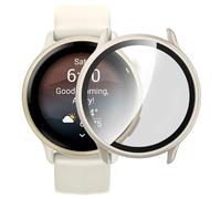 GIOPUEY Cover Compatibile con Garmin Vivoactive 6, Pellicola Protettiva Vetro + Cornice in Plastica Rigida Custodia - Beige