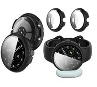 GIOPUEY Cover Compatibile con Google Pixel Watch 4 45mm, [2 Pezzi] Pellicola Protettiva Vetro + Cornice in Plastica Rigida Custodia - Black+Black