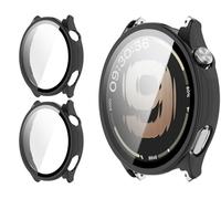 GIOPUEY Cover Compatibile con OnePlus Watch Lite, [2 Pezzi] Pellicola Protettiva Vetro + Cornice in Plastica Rigida Custodia - Black+Black