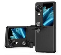 GIOPUEY Cover Compatibile con Oppo Find N3 Flip, Pelle PU + PC Rigido Custodia, Speciale Struttura in Pelle Case，con Anello Portatile - Black